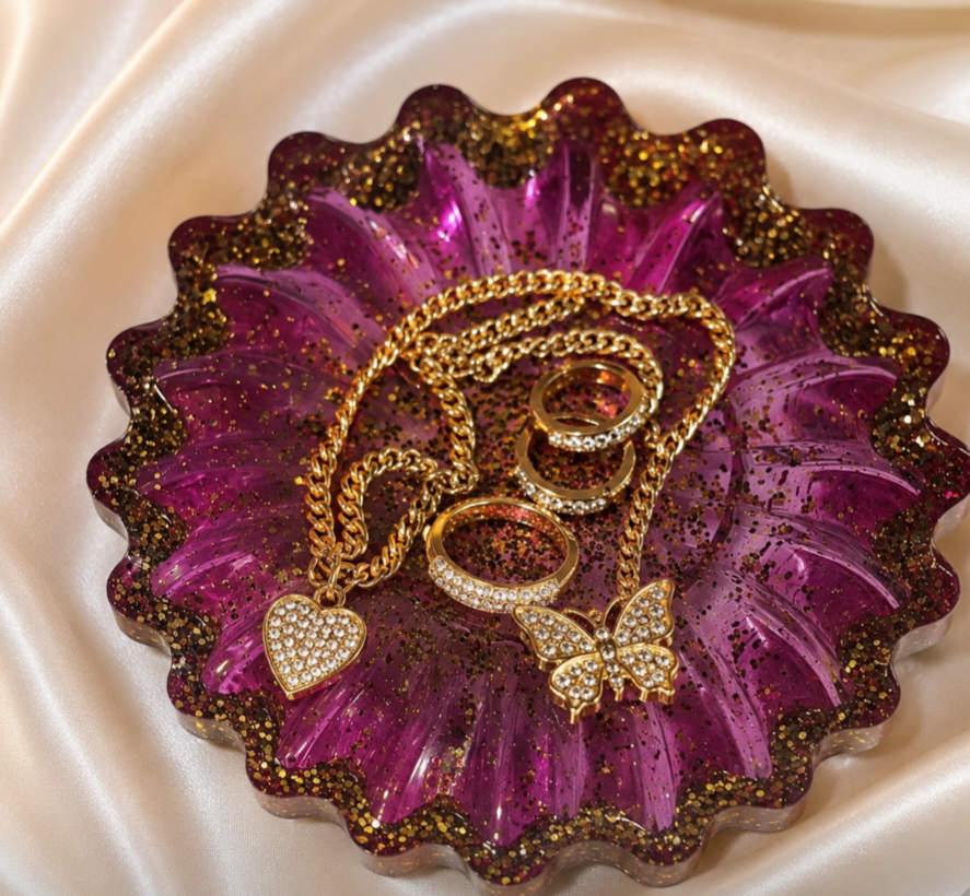 Purple & Gold Floral Jewelry Bowl