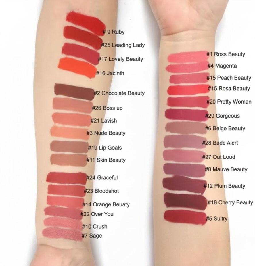Kichazone lipstick shade chart — every shade swatched